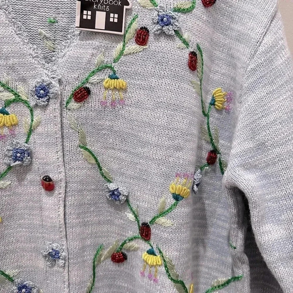 Storybook Knits Ladybug Flower Cardigan sz Large-NWT - Picture 5 of 9